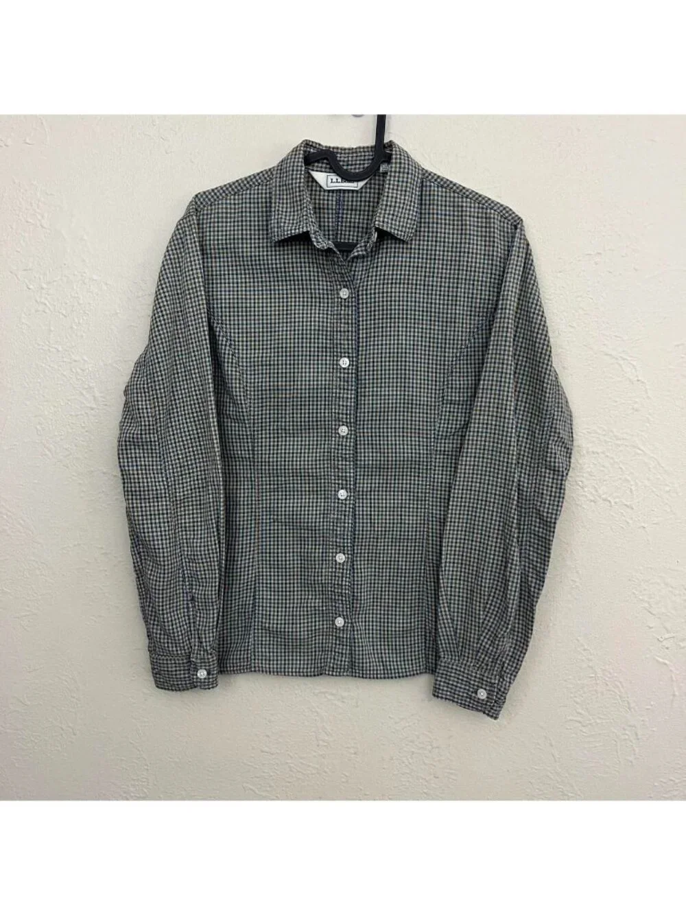 vintage ll bean blue brown cotton plaid essential basic button up shirt - Picture 2 of 8